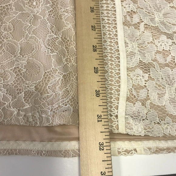 Express Dress Womens 6 Ivory Lace Semi Sheer Cut Out Deep V Neck Lace Mini Boho - Picture 12 of 12